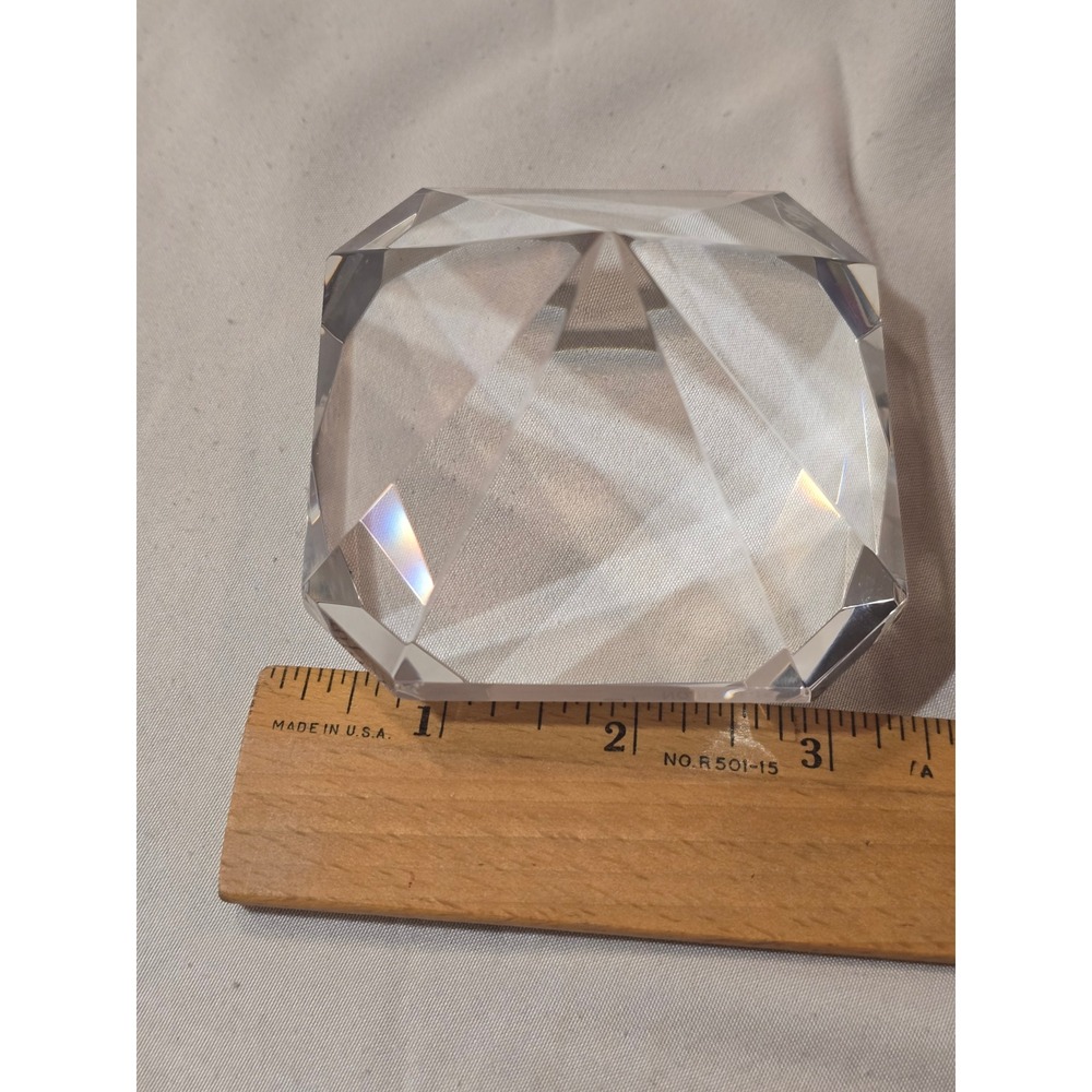 Oleg Cassini Crystal Diamond Paperweight Signed Clear Glass Desk Decor 3.25 Inch
